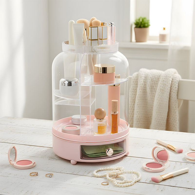 Plastic Makeup Organiser, White/Pink