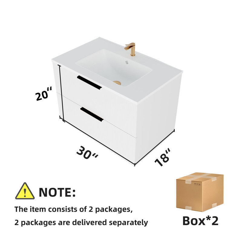 Meuble-lavabo 30 po avec lavabo en céramique, Blanc mat