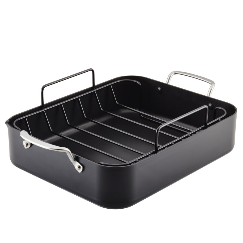 Matte Black Hard Anodized Induction Roaster with Nonstick Rack