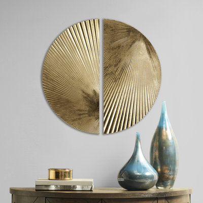 Half-Moon Metal Wall Art, 2, Gold Leaf Enhances Aesthetic, Ideal For Indoor Versatile Displays 2 Decor, Finish Creates A Interior, Use