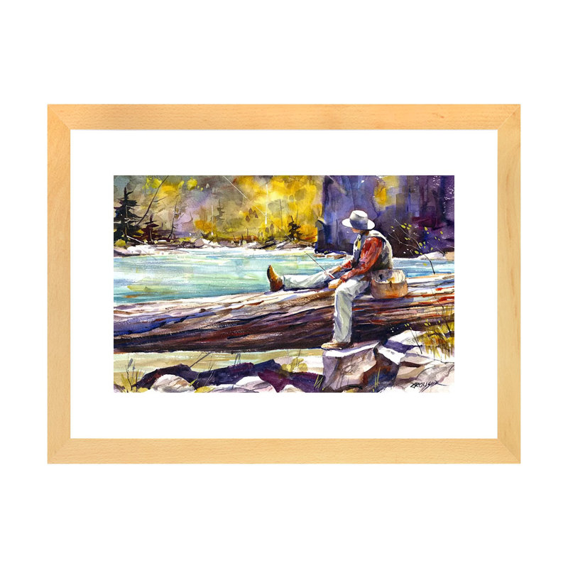 Fishing Time by Dean Crouser - Single Picture Frame Painting, 16" H x 24" W x 1" D, Natural Wood Paper