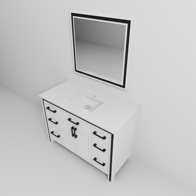 Ziva 48" White Cultured Marble Top Vanity with Mirror