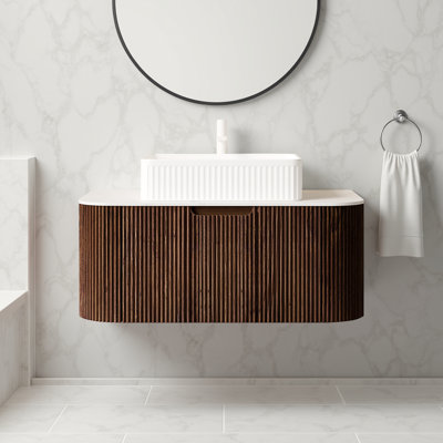 Floating Bathroom Vanity - White Rectangular Ceramic Sink & Cabinet (No Faucet Included)