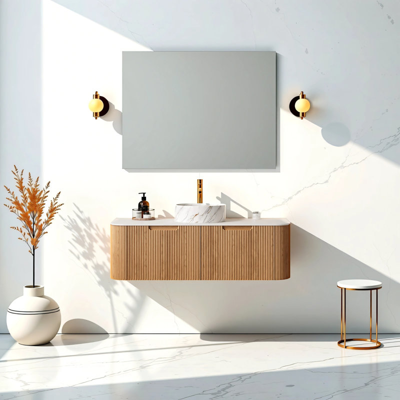Ensemble de meuble-lavabo à fixation murale 48 po, Beige