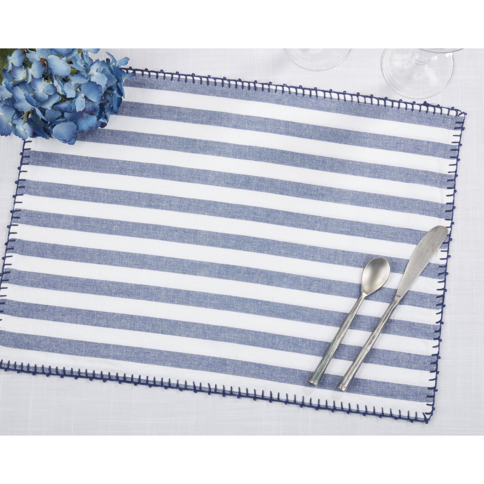 Oxford 100% Cotton Striped Rectangle Placemat, Blue