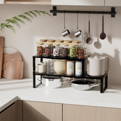 Rangement extensible pour étagères à épices et armoires de cuisine - Tablettes réglables empilables pour armoires, comptoirs, garde-manger - Tablette de rangement en métal robuste pour une efficacité maximale
