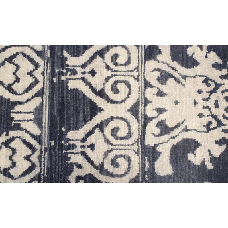 Tapis bleu et bleu clair noué à la main de haute qualité