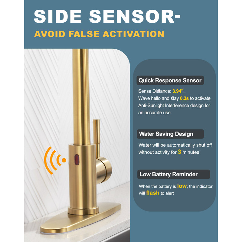 Gold Stainless Steel Touchless Pull-Down Kitchen Faucet with Spray