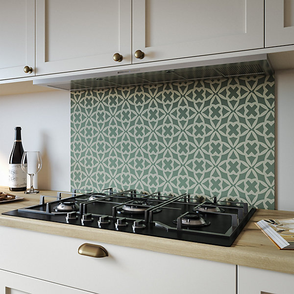 Moss Tessera Aluminium Kitchen Hob Splashback, Grey/Beige, 80 cm x 90 cm 
