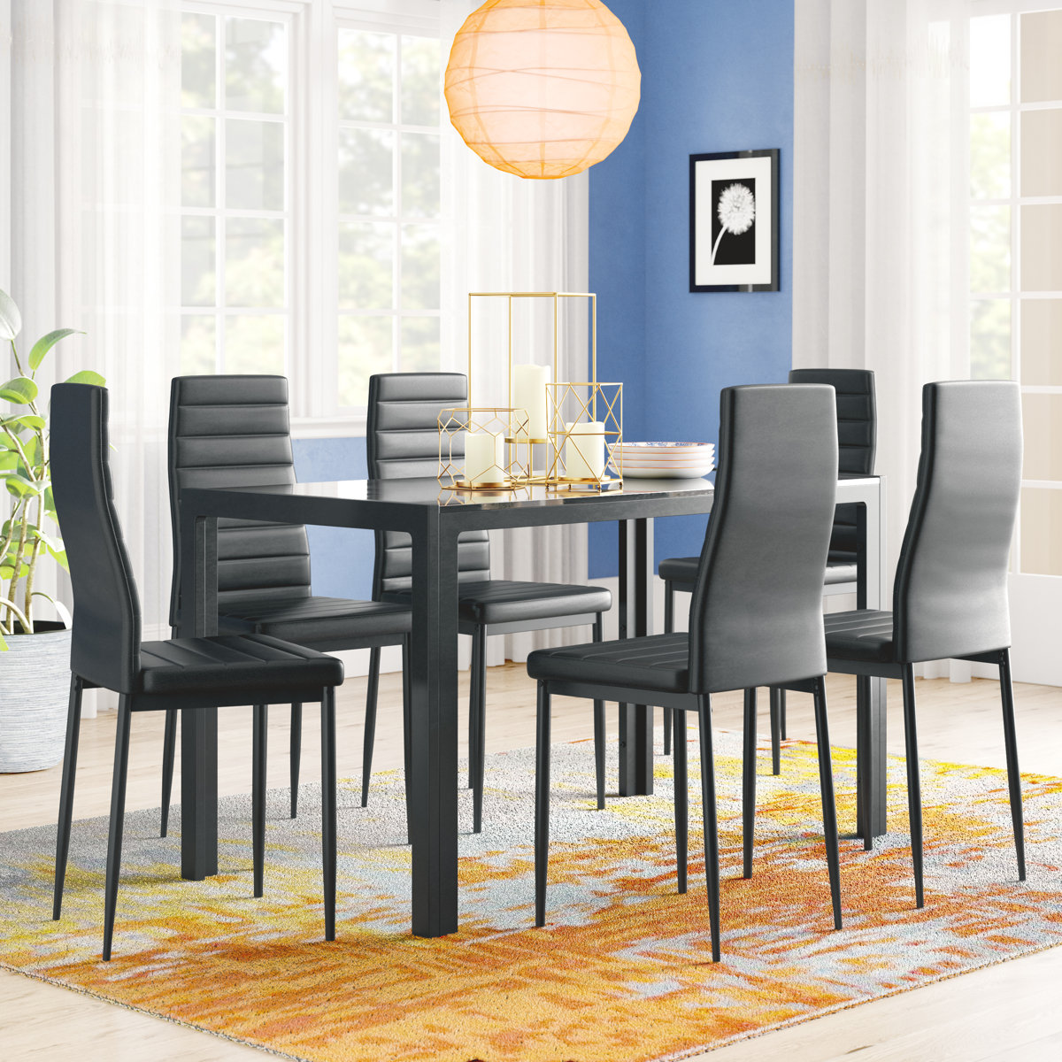 Rosenzweig 6-Person Glass Top Four Leg Dining Set
