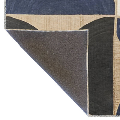 Tapis décoratif à motif géométrique bleu et noir