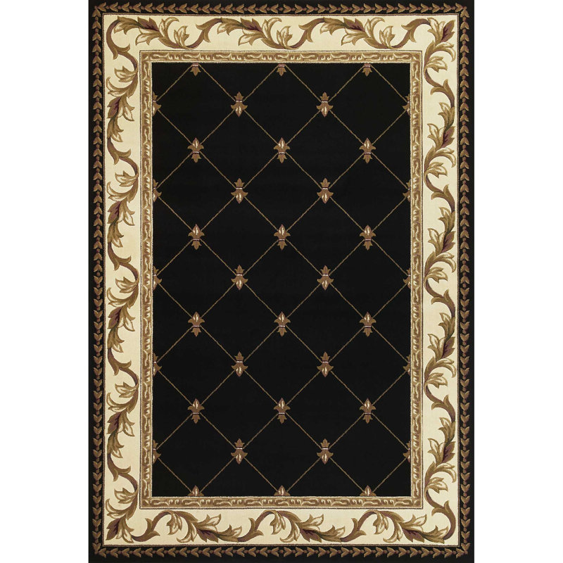 Oryana  Black Machine Woven Hand Carved Fleur De Lis Indoor Accent Rug, Rectangle 7'7" x 10'10"