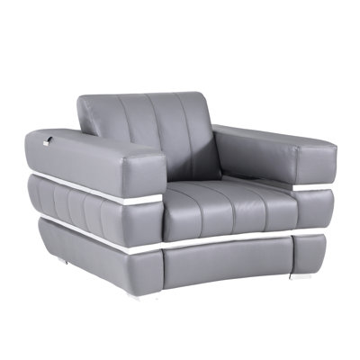 Stainless Steel Legged Chair With Top Grain Leather, Dark Gray 3-layer Foam Cushioned In Leather Kiln-dried Hardwood Frame