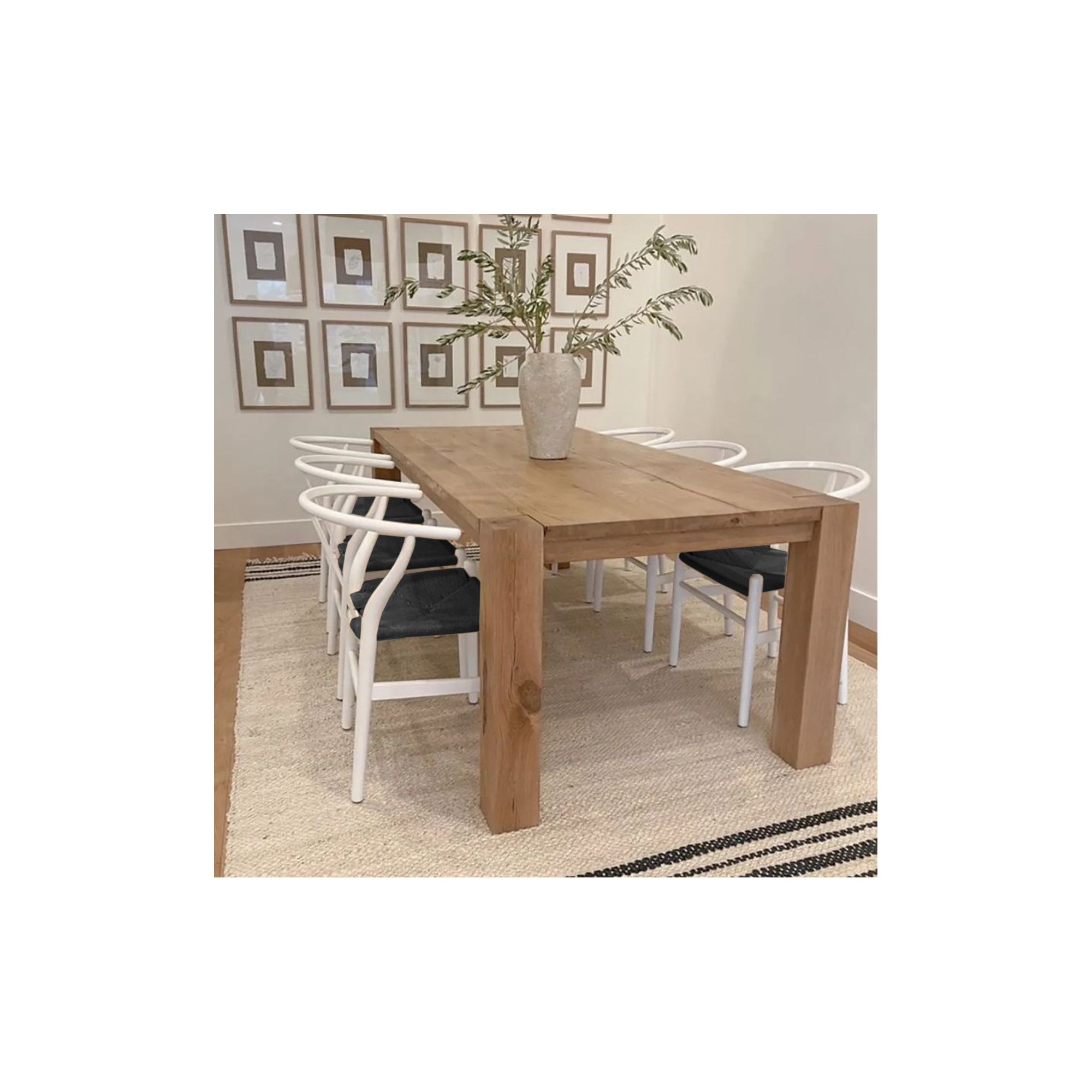 Baruti Wooden Wicker Dining Chair, White Wood/Black