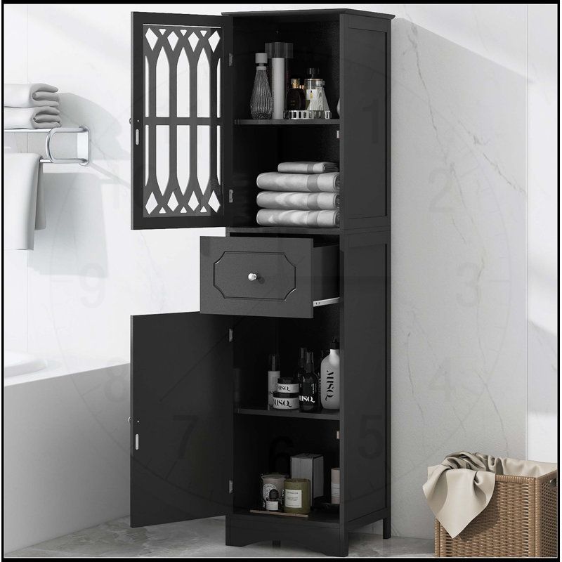 Armoire de salle de bain autoportante polyvalente avec tiroirs et portes pour un rangement optimal