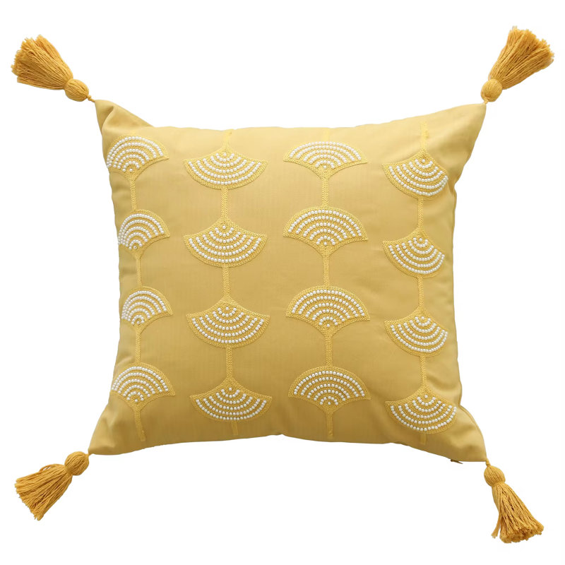  Coussin en coton Floral, Motif floral jaune