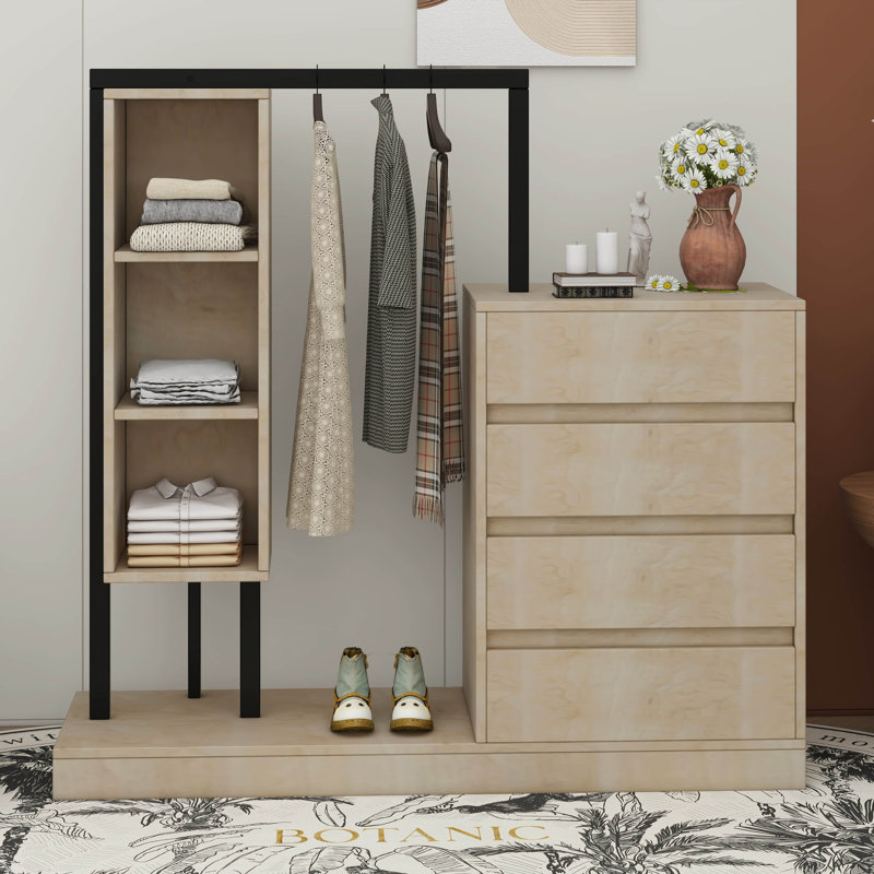  Meuble d'organisation avec 4 tiroirs et 3 tablettes de rangement Corunna, Naturel