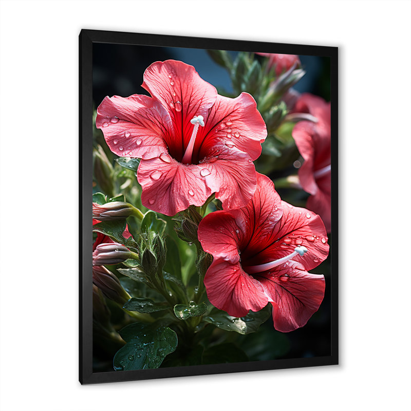 Red Petunia Parade - Pétunias, art mural, Cadre simple noir, H 32 po x l 24 po x P 1 po