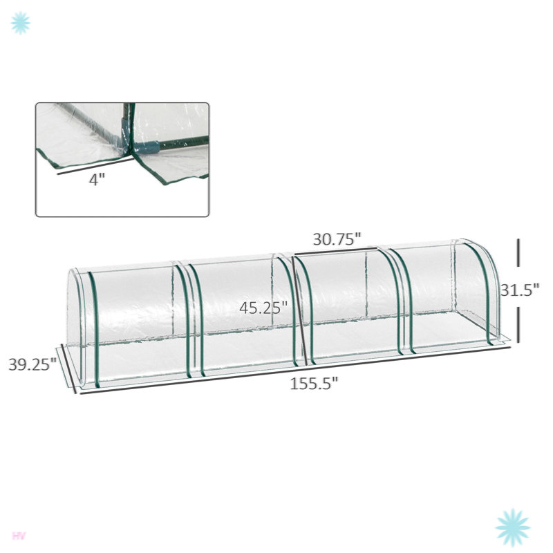 Mini serre Outsunny, serre portative à tunnel avec portes à fermeture à glissière, housse imperméable aux rayons UV, structure en acier