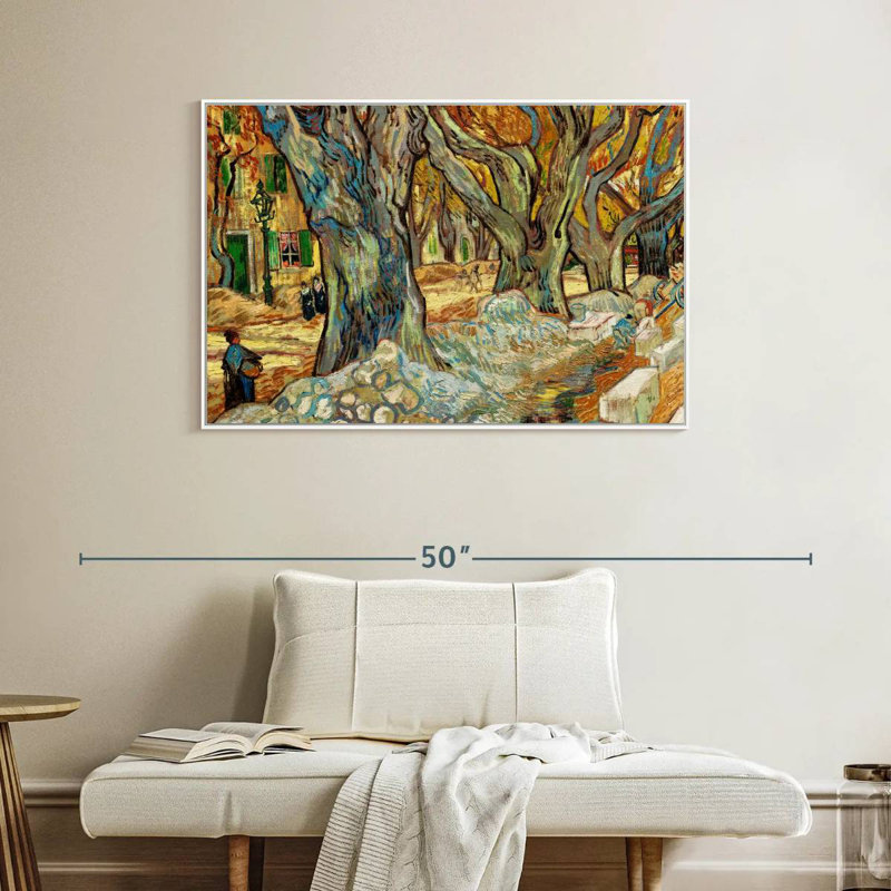 Les grands platanes, 40 po x 27 po, Cadre flottant blanc