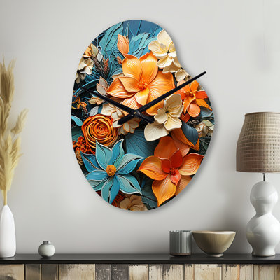 Horloge murale orange en forme de tropical tropical III - Collages abstraits