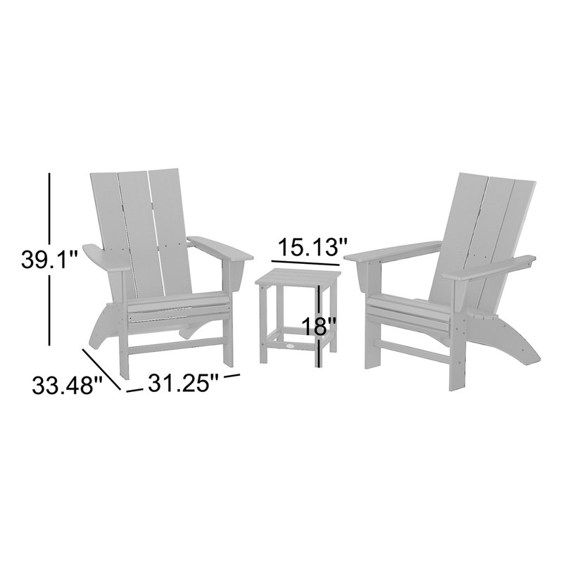 Ensemble Adirondack 3 pièces POLYWOOD à dossier incurvé avec table d'appoint de 45,7 cm (18 po), Noir