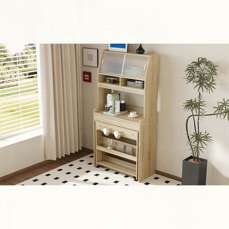 Buffet with Hutch and Foldable Dining Table, Multifunctional Cupboard for Small Spaces