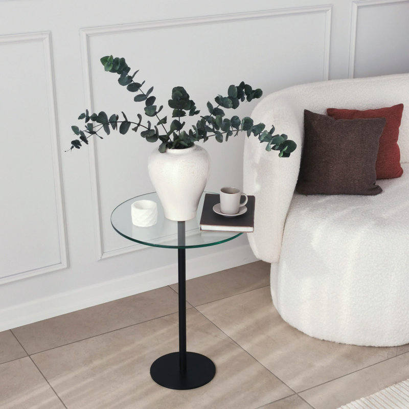 Table basse moderne avec plateau 100% verre trempé, pieds en métal noir, 15,7 po x 19,7 po x 15,7 po | Peinture électrostatique séchée au four, résistante au ternissement | Conception élégante parfaite pour les salons et les espaces contemporains