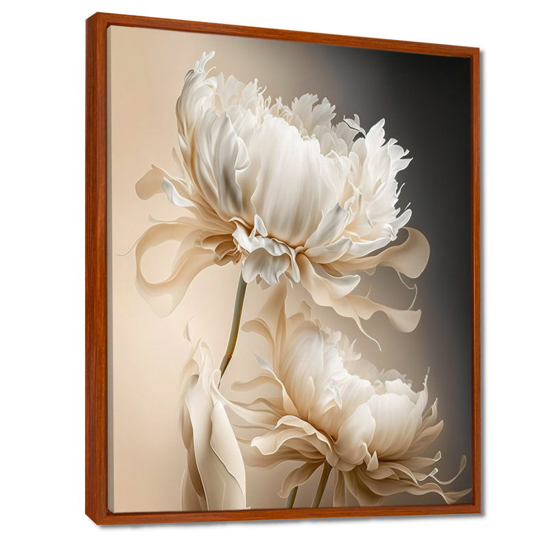 Peony Flower I - Print on Canvas, 32" H x 16" W, Brown Floater Framed