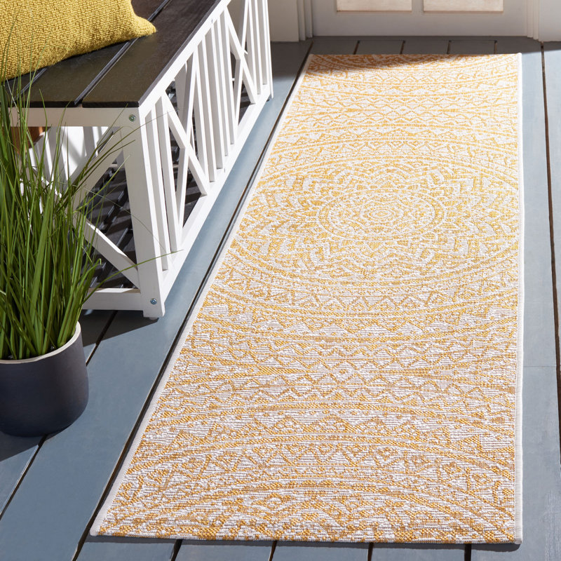 Tapis intérieur / extérieur Jordon 8734 ivoire / doré, Tapis de couloir 2 pi 3 po x 8 pi