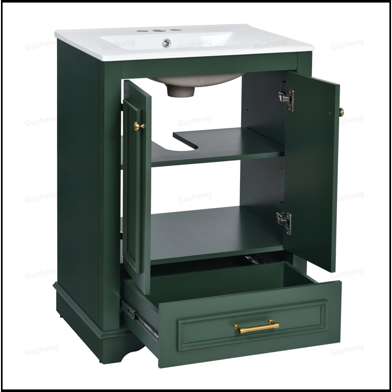 Meuble-lavabo 24 po avec lavabo en céramique et poignées argentées, Vert