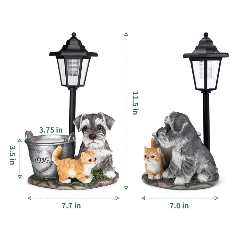 Dog and Cat Resin Garden Statue with Solar Light and Planter