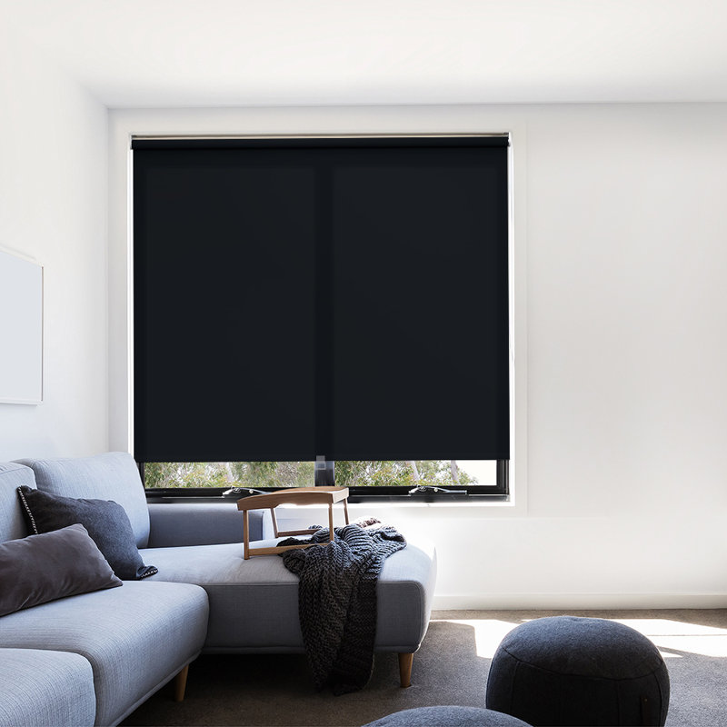 Cut to Size Cordless Room Darkening Roller Blind, 190 cm L x 80 cm W, Black