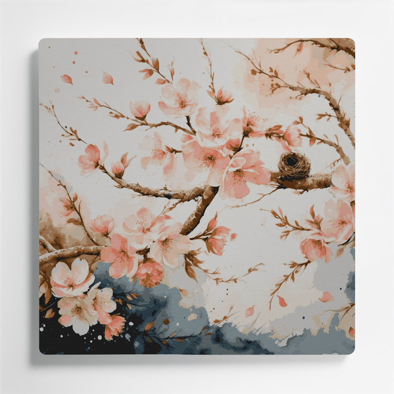 Art mural botanique beige coing en fleurs Botanical, H 144 po x l 144 po x P 0,05 po