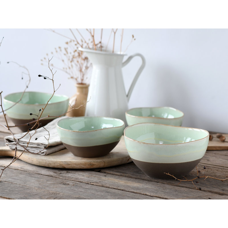 Serie Basalt Bowls, Salbei, 4-teiliges Geschirrset, Bowl Set  Aus Steinzeug