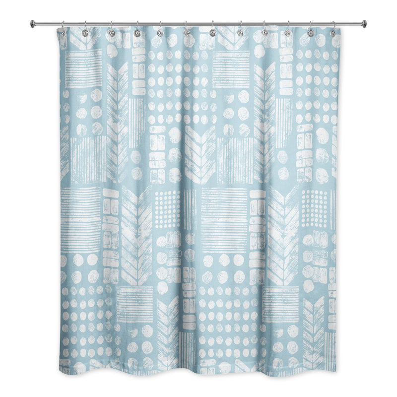 Rideau de douche simple à motif géométrique Trivette, Bleu / blanc