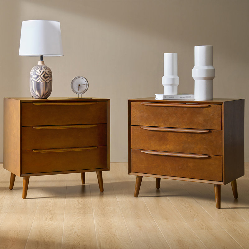 Commode d'appoint Mid-Century moderne à 3 tiroirs avec prise de courant Aviannah (ensemble de 2), Gland