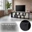 Meuble télé noir avec tablettes ouvertes; Une armoire multimédia polyvalente, extensible et personnalisable convenant aux salons, aux chambres et aux bureaux