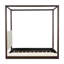Lit plateforme à baldaquin en bois grand avec tête de lit tapissier, structure espresso et tissu blanc-717489692-717489693