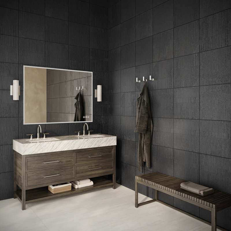 Stretto 16x16 Textured Honed Marble Wall Tile, Black Jade