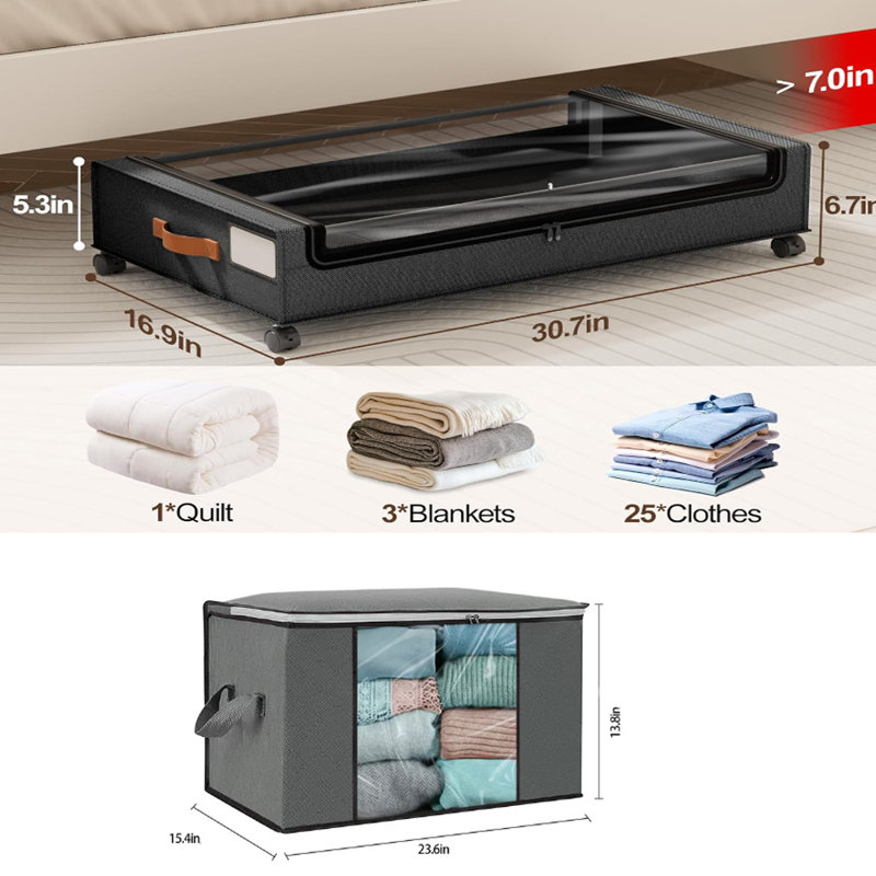 4pcs Storage Box 2 Pack Clothes Storage Bags and 2 Pack Under Bed Storage with Wheels