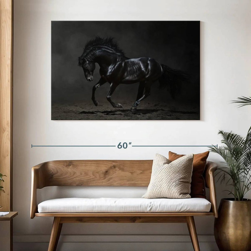 Cheval noir brillant Brampt, H 32 po x l 48 po