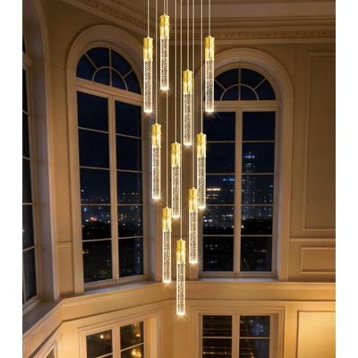 Modern High Ceiling Chandelier Crystal Dimmable Light