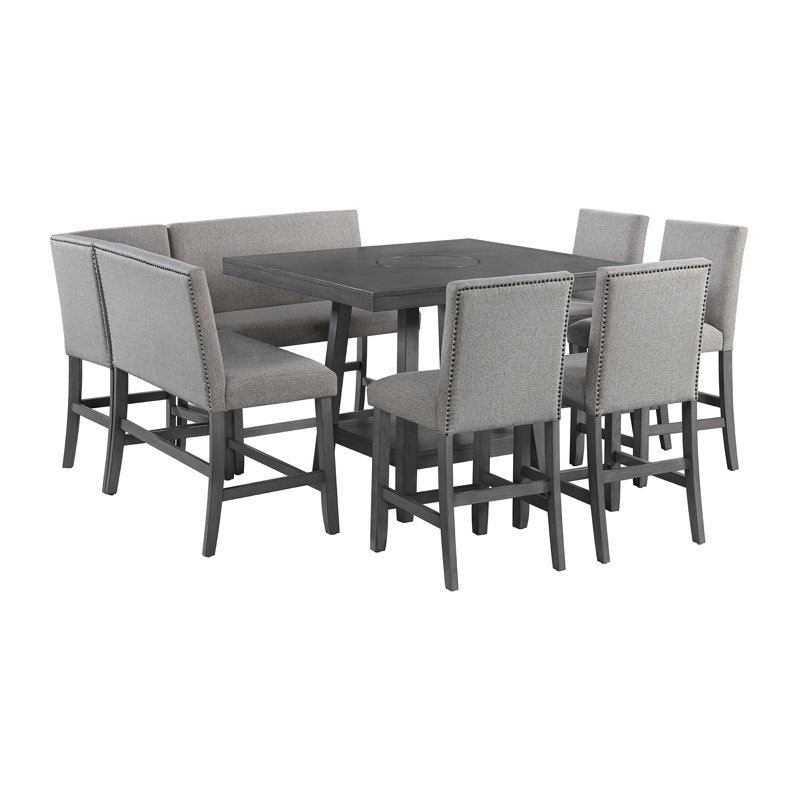 Ensemble de salle à manger à hauteur de comptoir 8 pièces Goodloe - table, quatre chaises et banc complet, Gris