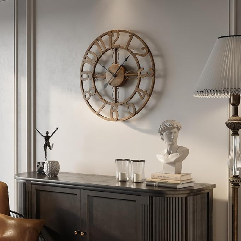 Wall Clock Bronze, 16 Inch Metal Wall Clock Silent Non-Ticking Battery Operated Decorative Bronze Wall Clocks, Large Round Retro Arabic Numerals Analog Wall Clock For Kitchen Living Room Mantel Office