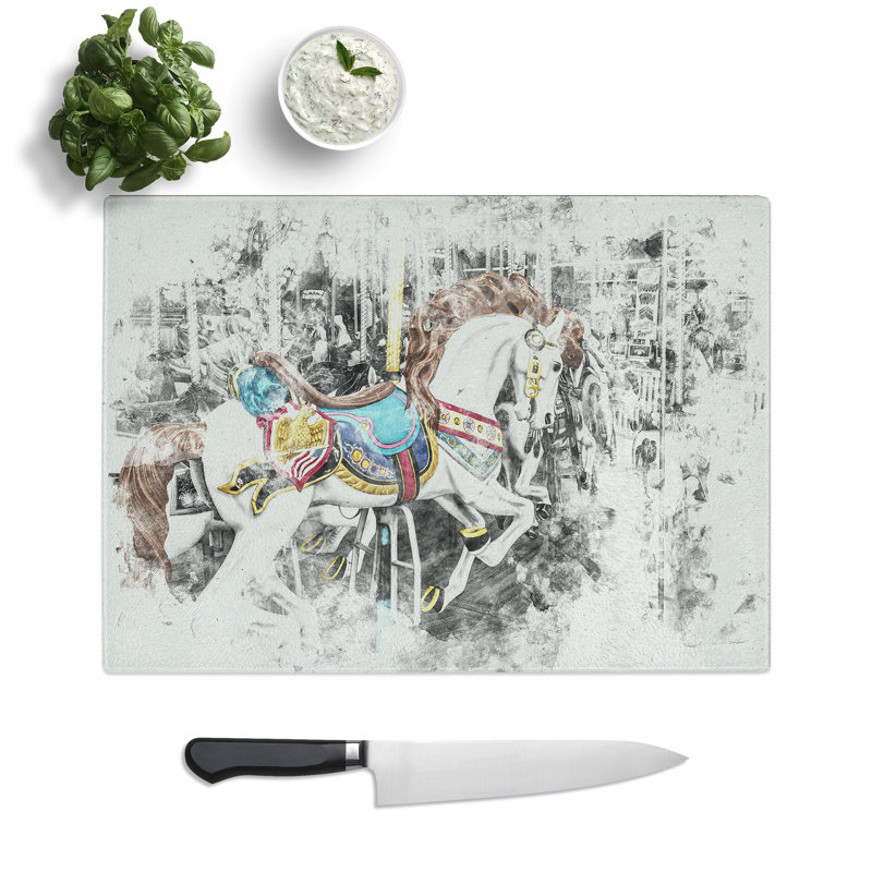 Tempered Glass Carousel Horse Chopping Board, 20 cm x 28.5 cm