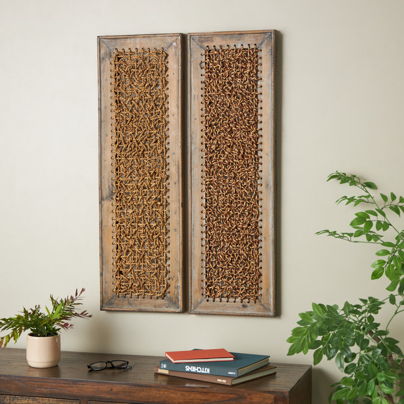 Wooden Woven Seagrass Abstract Brown Wall Decor Set
