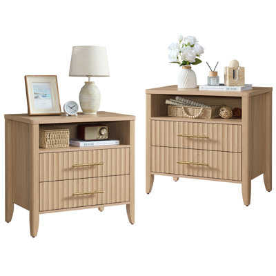27inch Fluted 2 Drawers Nightstand Black - 2PCS