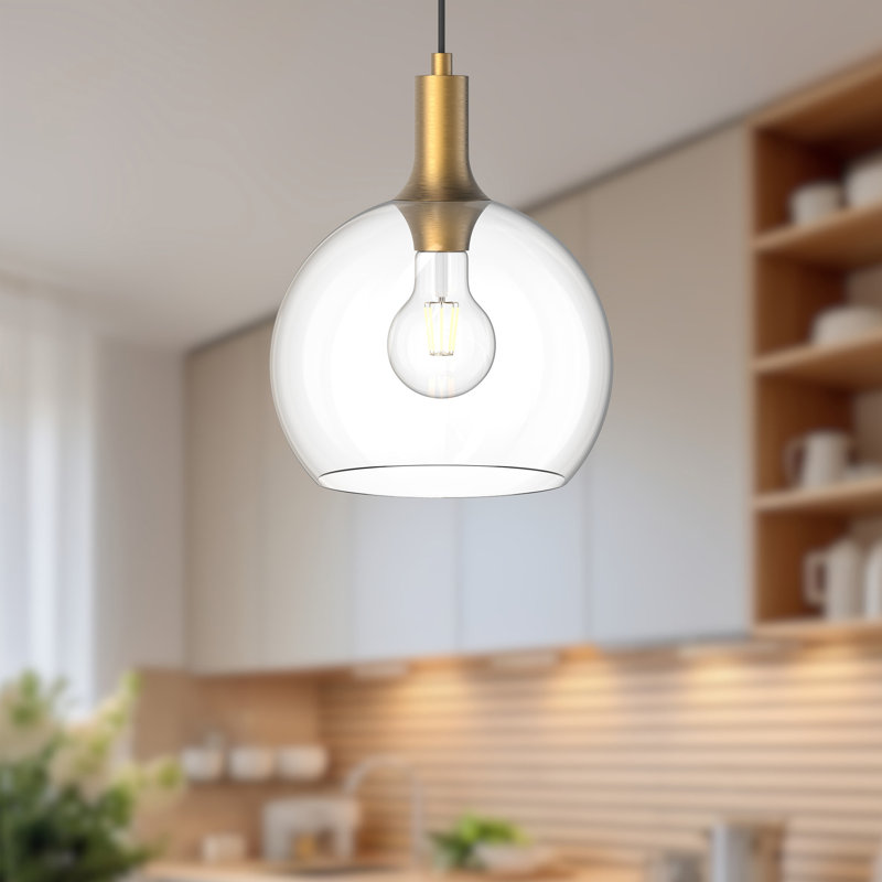 Luminaire suspendu sphère 1 lumière Castilla, Doré vieilli, Transparent
