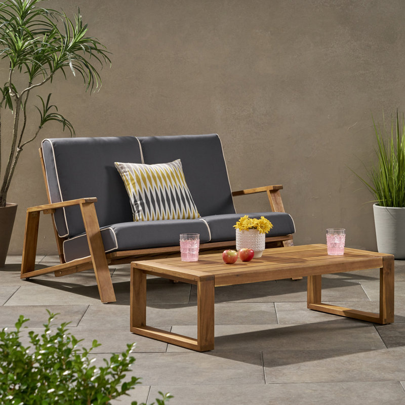 Brayson Acacia 2 - Person Patio Conversation Set with Cushions, Dark Grey